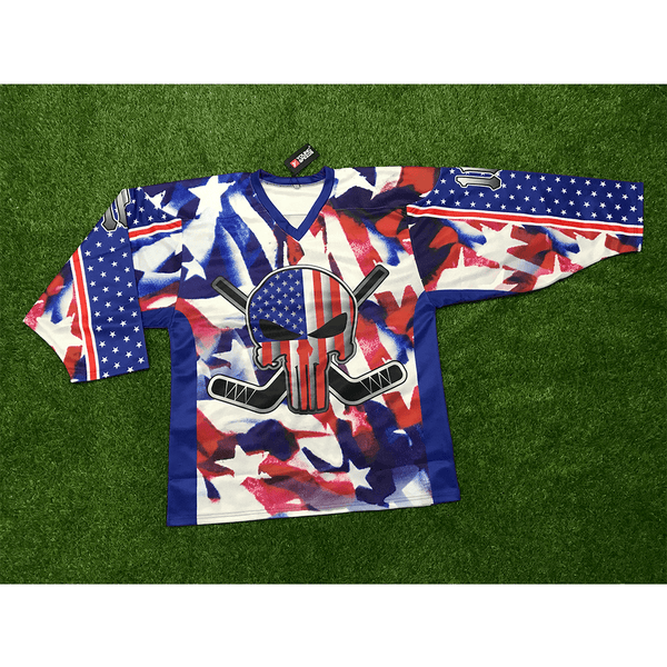 HJZ292 Abstract American Flag Custom Sublimated Hockey Jerseys - YoungSpeeds