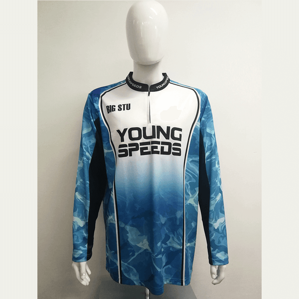 FJL2 Water Pattern Custom Blue Fishing Jerseys 1/4 Zip - YoungSpeeds