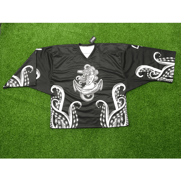 HJC168 Black and White Kraken Sublimated Custom Made Hockey Jerseys - YoungSpeeds