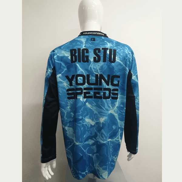 FJL2 Water Pattern Custom Blue Fishing Jerseys 1/4 Zip - YoungSpeeds