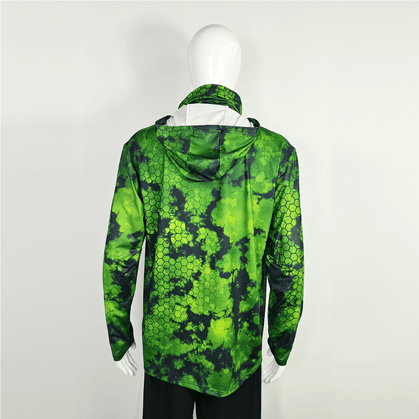FHX04 Abstract Green Camouflage Custom Performance Fishing Hoodies - YoungSpeeds