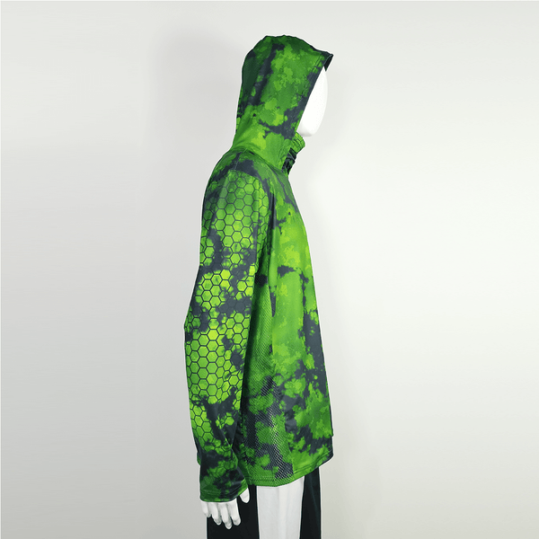 FHX04 Abstract Green Camouflage Custom Performance Fishing Hoodies - YoungSpeeds