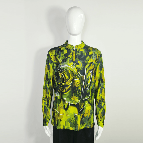 FJZ28 Custom Sublimated Abstract Largemouth Bass Fishing Jerseys 1/4 Zip - YoungSpeeds