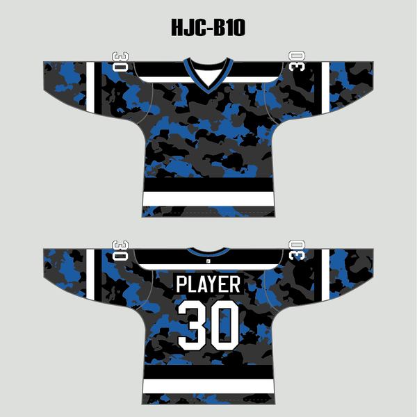 Blue Gray Black Camouflage Custom Made Hockey Jerseys - YoungSpeeds