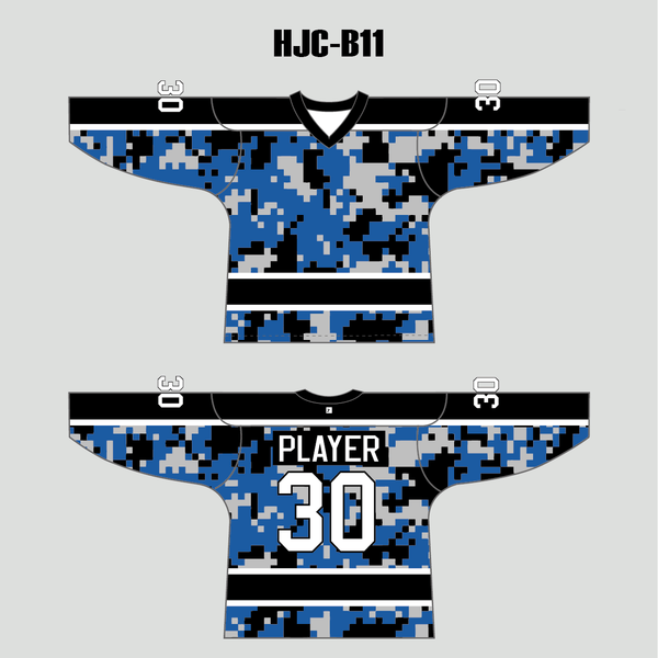 Blue Gray Black Camouflage Custom Made Hockey Jerseys - YoungSpeeds