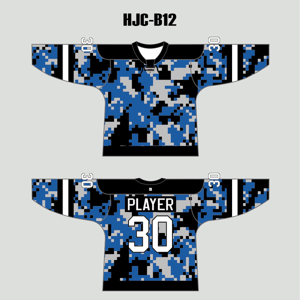 Blue Gray Black Camouflage Custom Made Hockey Jerseys - YoungSpeeds