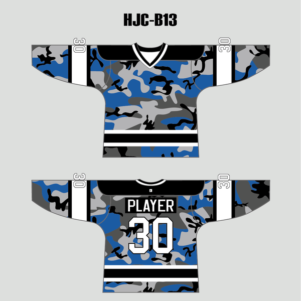Blue Gray Black Camouflage Custom Made Hockey Jerseys - YoungSpeeds