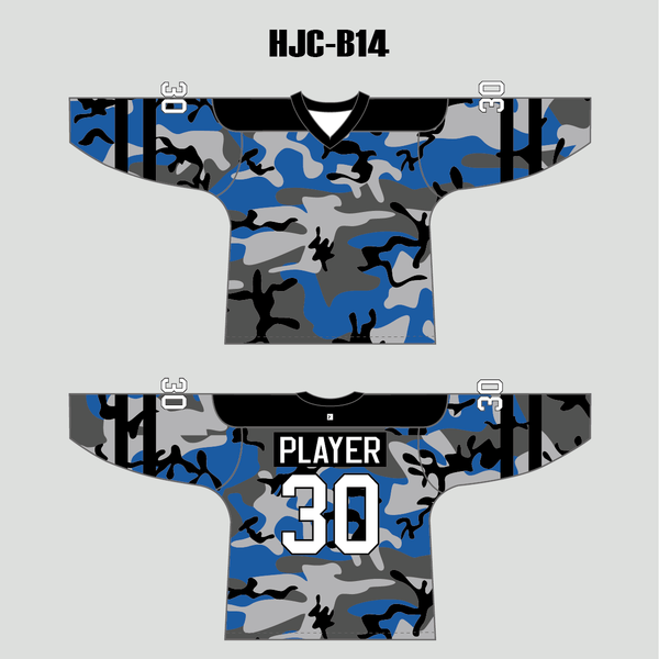 Blue Gray Black Camouflage Custom Made Hockey Jerseys - YoungSpeeds