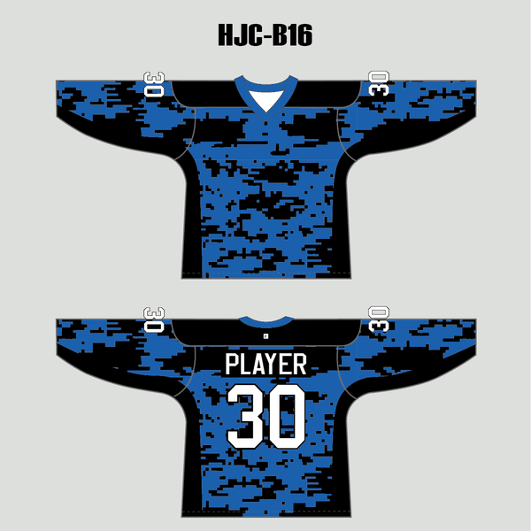 Blue Gray Black Camouflage Custom Made Hockey Jerseys - YoungSpeeds