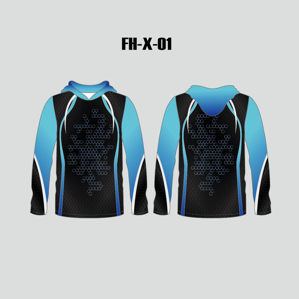 FHX01 Hexagon Gradient Blue Performance Custom Fishing Hoodies - YoungSpeeds
