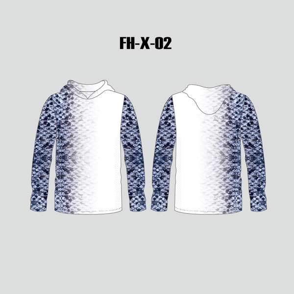 FHX02 Grey Scale Custom Performance Hooded Fishing Shirts - YoungSpeeds