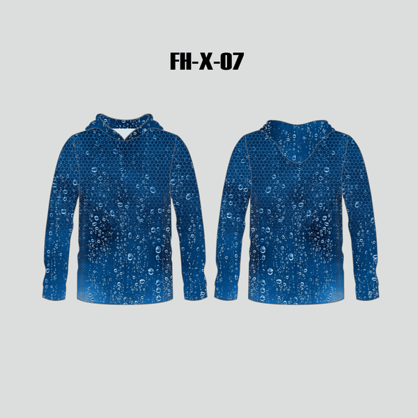 FHX07 Blue Hexagon Water bubbles Custom Hooded Performance Fishing Shirts - YoungSpeeds