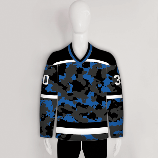 Blue Gray Black Camouflage Custom Made Hockey Jerseys - YoungSpeeds