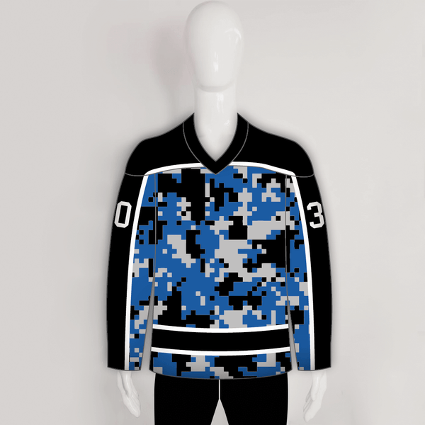 Blue Gray Black Camouflage Custom Made Hockey Jerseys - YoungSpeeds