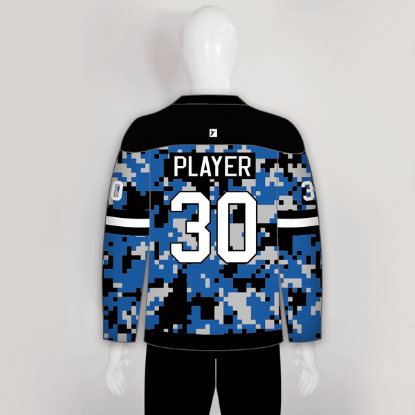 Blue Gray Black Camouflage Custom Made Hockey Jerseys - YoungSpeeds