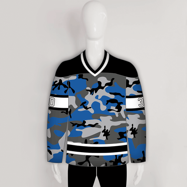 Blue Gray Black Camouflage Custom Made Hockey Jerseys - YoungSpeeds