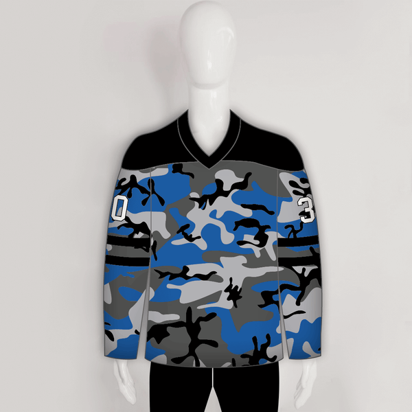 Blue Gray Black Camouflage Custom Made Hockey Jerseys - YoungSpeeds
