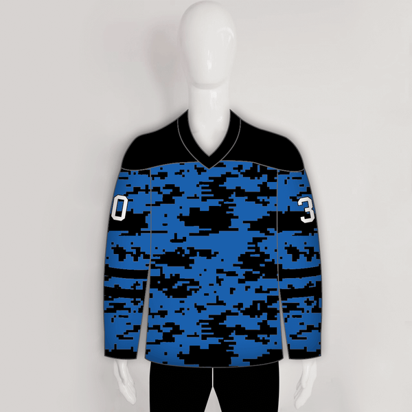 Blue Gray Black Camouflage Custom Made Hockey Jerseys - YoungSpeeds