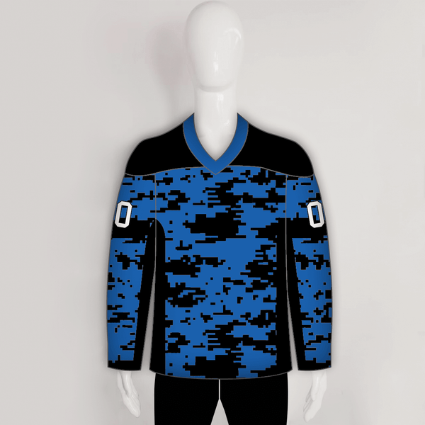 Blue Gray Black Camouflage Custom Made Hockey Jerseys - YoungSpeeds