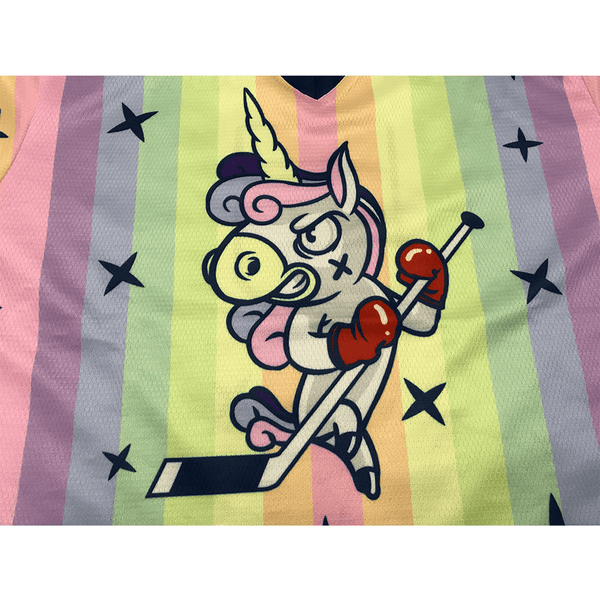 HJZ289 Angry Unicorn with Hockey Stick Custom Hockey Jerseys - YoungSpeeds