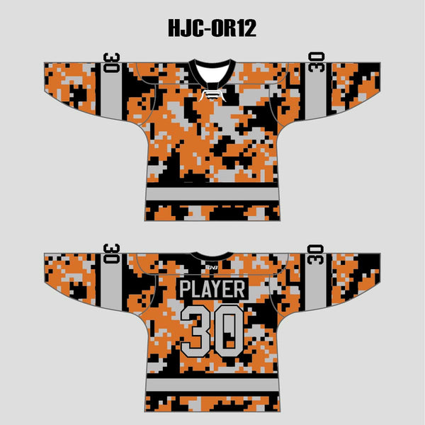 Orange Black Gray Camouflage Custom Made Hockey Jerseys