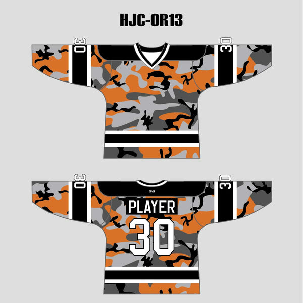 Orange Black Gray Camouflage Custom Made Hockey Jerseys