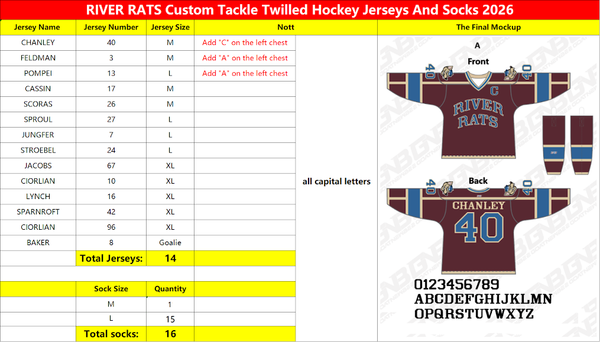 RIVER RATS Custom Tackle Twilled Hockey Jerseys And Socks 2026
