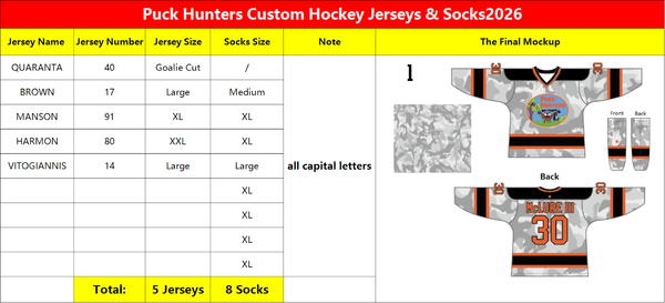 Puck Hunters Custom Hockey Jerseys & Socks 2026