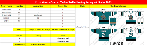Frost Giants Custom Tackle Twille Hockey Jerseys & Socks3