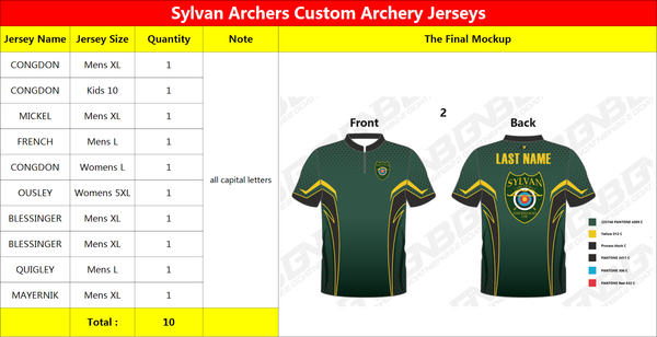 Sylvan Archers Custom Archery Jerseys