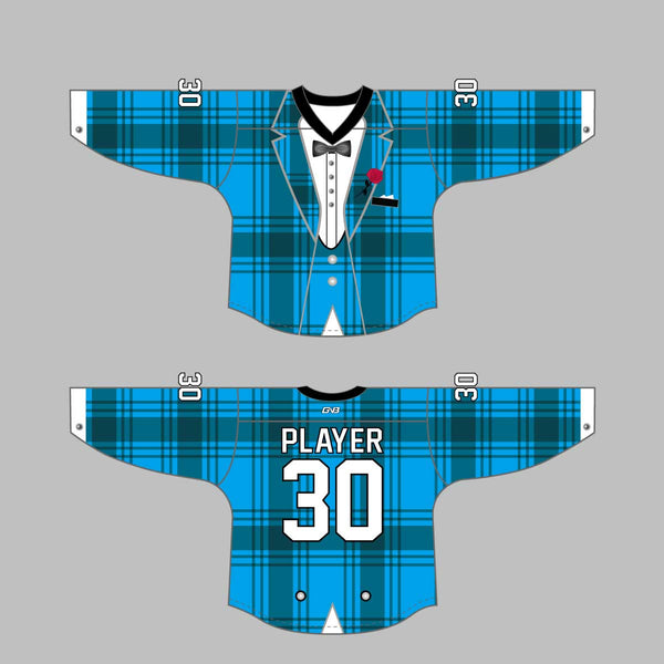 HJZ117 Blue Tuxedo Sublimated Custom Hockey Goalie Jerseys