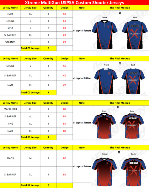 Xtreme MultiGun USPSA Custom Shooter Jerseys