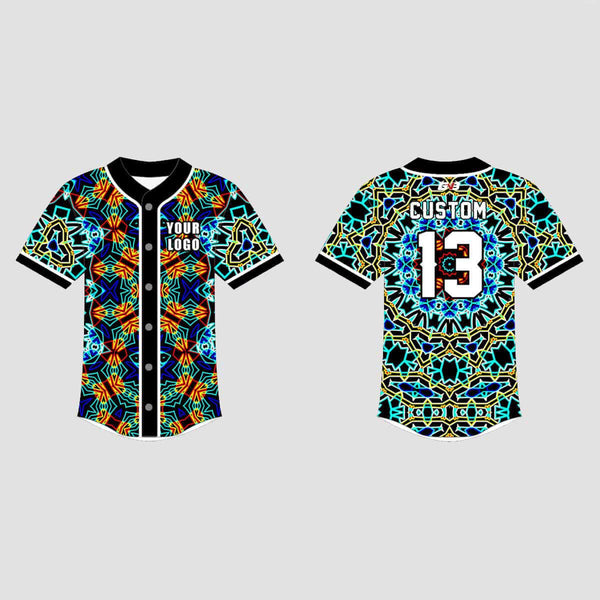 Turquoise Kaleidoscope Abstract Fractal Custom EDM Hockey/Basketball/Baseball Jerseys