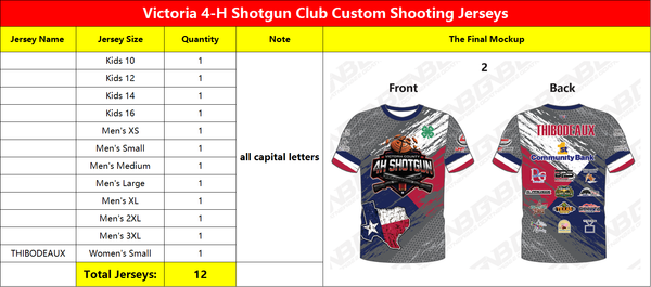 Victoria 4-H Shotgun Club Custom Shooting Jerseys