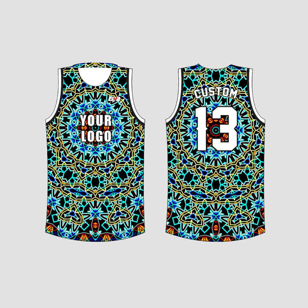 Turquoise Kaleidoscope Abstract Fractal Custom EDM Hockey/Basketball/Baseball Jerseys