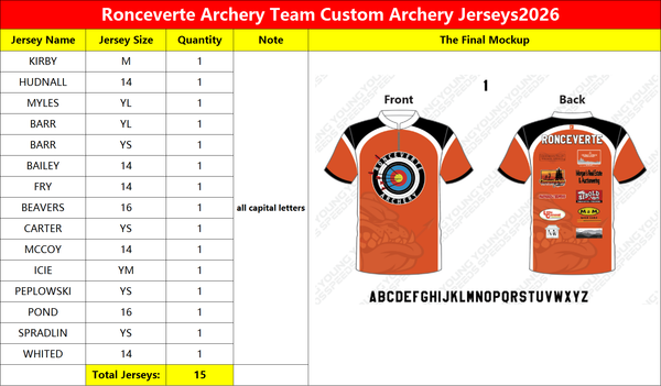 Ronceverte Archery Team Custom Archery Jerseys2026