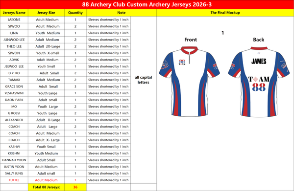 88 Archery Club Archery Jerseys2026-3- Add one jersey