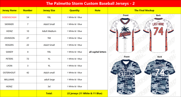 The Palmetto Storm Custom Baseball Jerseys 2
