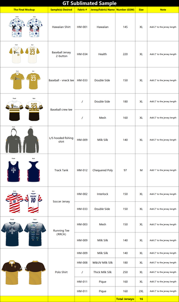 GT Sublimated Sample