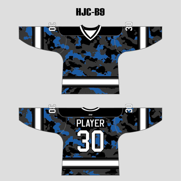 Blue Gray Black Camouflage Custom Made Hockey Jerseys
