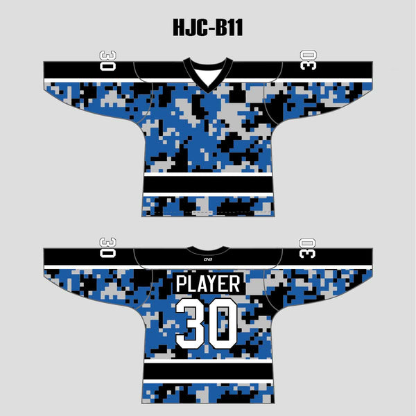 Blue Gray Black Camouflage Custom Made Hockey Jerseys