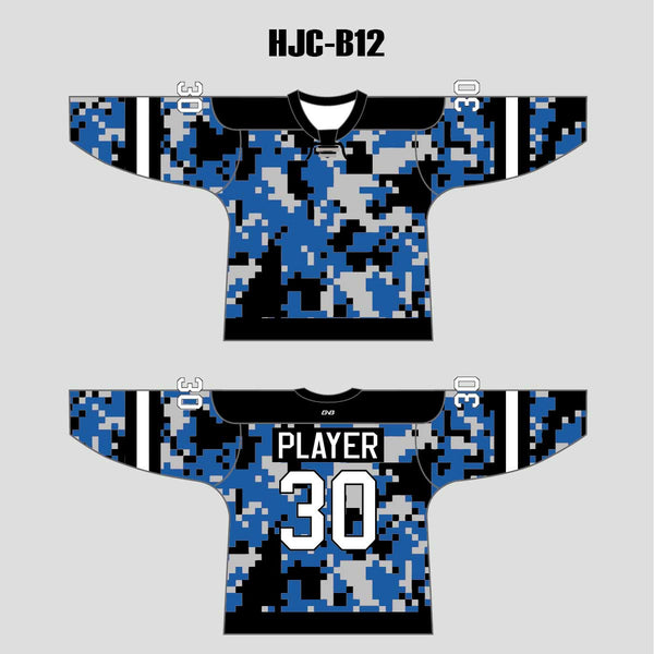 Blue Gray Black Camouflage Custom Made Hockey Jerseys