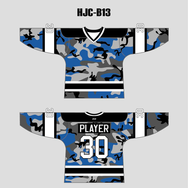 Blue Gray Black Camouflage Custom Made Hockey Jerseys
