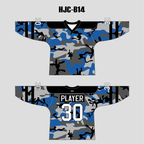 Blue Gray Black Camouflage Custom Made Hockey Jerseys