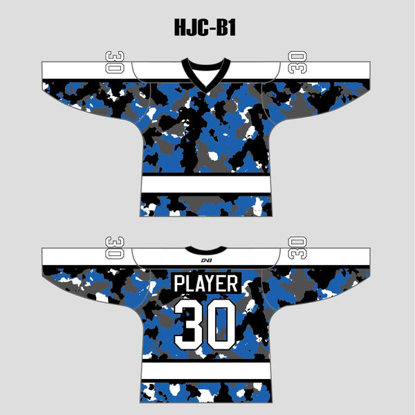 White Blue Camouflage Custom Made Hockey Jerseys
