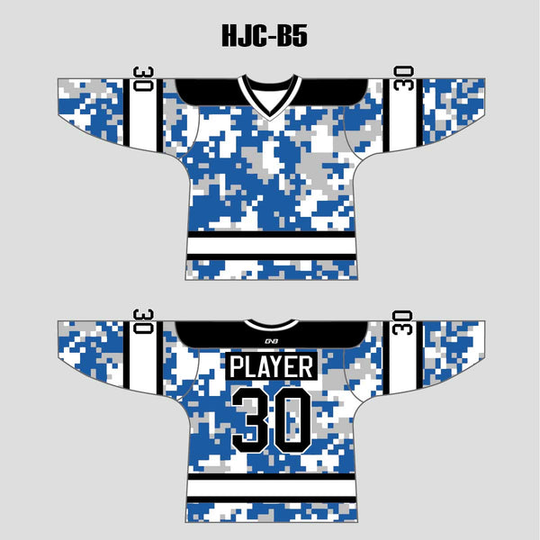 White Blue Camouflage Custom Made Hockey Jerseys