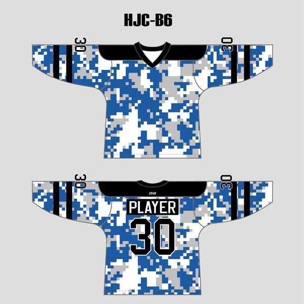 White Blue Camouflage Custom Made Hockey Jerseys