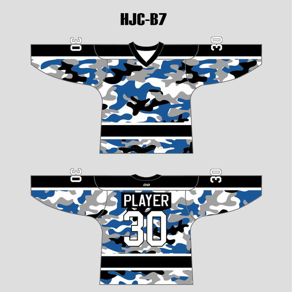White Blue Camouflage Custom Made Hockey Jerseys