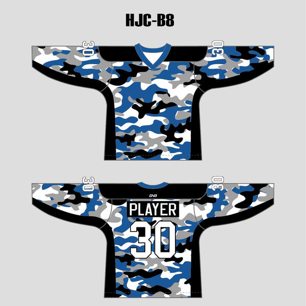 White Blue Camouflage Custom Made Hockey Jerseys