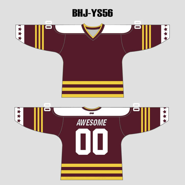 YS56 Maroon/Gold/White Custom Ice Roller Hockey Jerseys Design